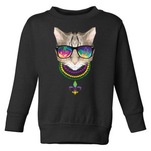 Mardi Gras Cat Beads and Sunglasses NOLA Toddler Sweatshirt