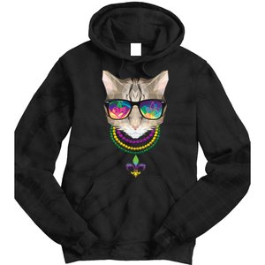 Mardi Gras Cat Beads and Sunglasses NOLA Tie Dye Hoodie