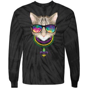 Mardi Gras Cat Beads and Sunglasses NOLA Tie-Dye Long Sleeve Shirt