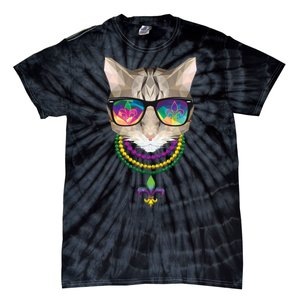 Mardi Gras Cat Beads and Sunglasses NOLA Tie-Dye T-Shirt