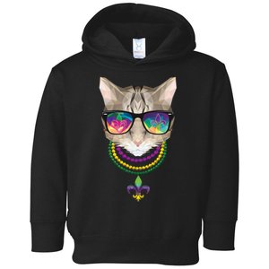 Mardi Gras Cat Beads and Sunglasses NOLA Toddler Hoodie