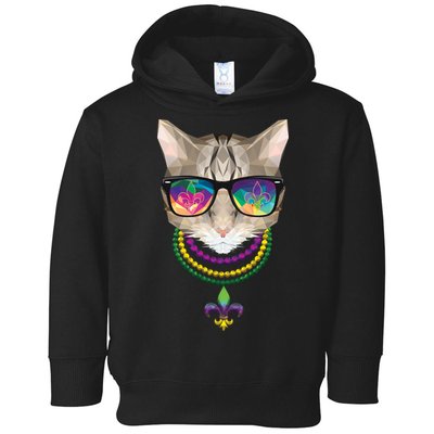 Mardi Gras Cat Beads and Sunglasses NOLA Toddler Hoodie