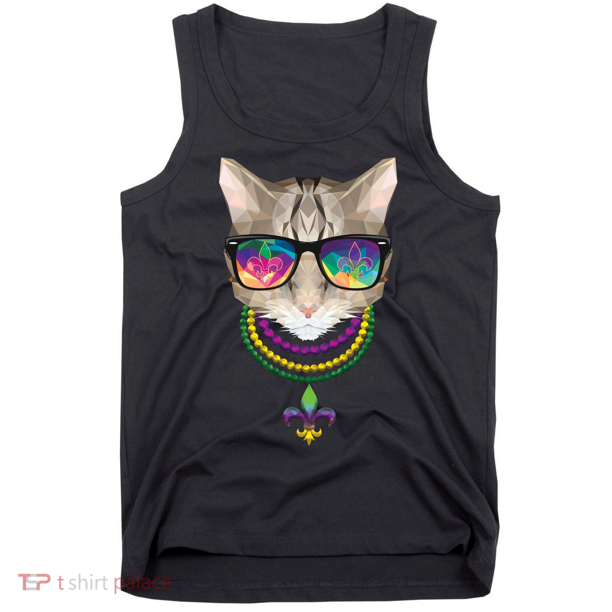 Mardi Gras Cat Beads and Sunglasses NOLA Tank Top