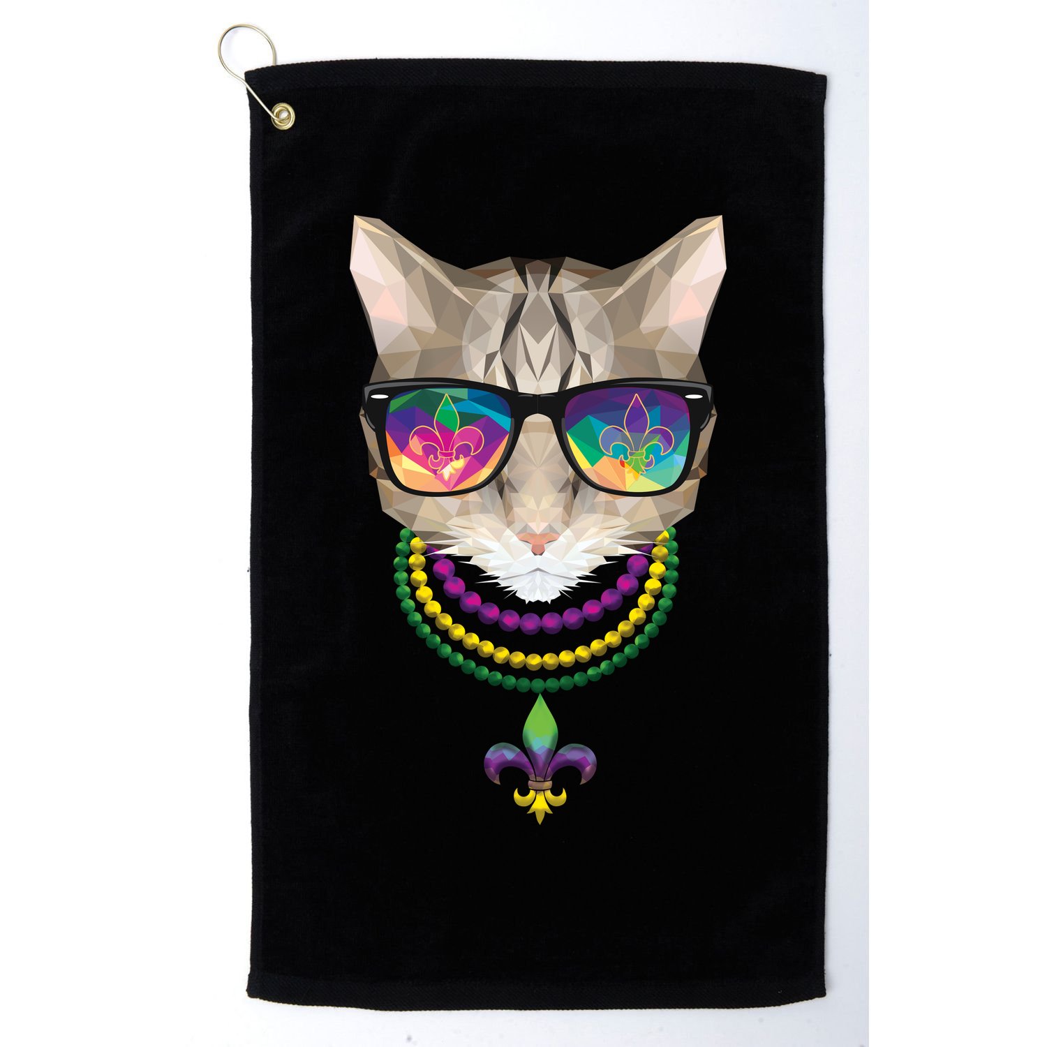 Mardi Gras Cat Beads and Sunglasses NOLA Golf Towel