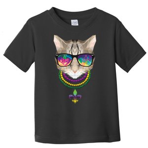 Mardi Gras Cat Beads and Sunglasses NOLA Toddler T-Shirt