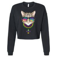 Mardi Gras Cat Beads and Sunglasses NOLA Cropped Pullover Crew