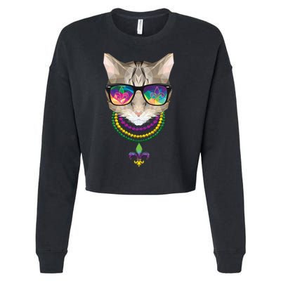 Mardi Gras Cat Beads and Sunglasses NOLA Cropped Pullover Crew