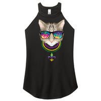 Mardi Gras Cat Beads and Sunglasses NOLA Women's Perfect Tri Rocker Tank