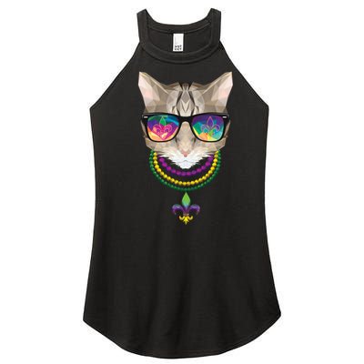 Mardi Gras Cat Beads and Sunglasses NOLA Women's Perfect Tri Rocker Tank