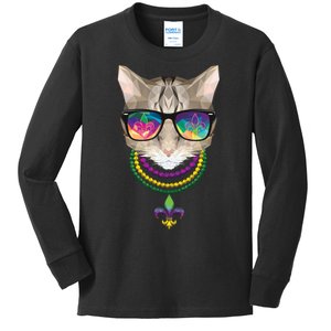 Mardi Gras Cat Beads and Sunglasses NOLA Kids Long Sleeve Shirt