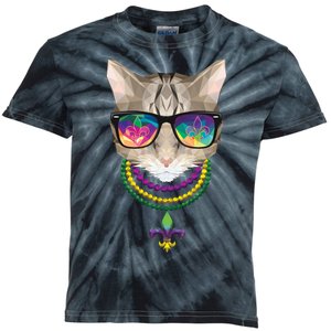 Mardi Gras Cat Beads and Sunglasses NOLA Kids Tie-Dye T-Shirt