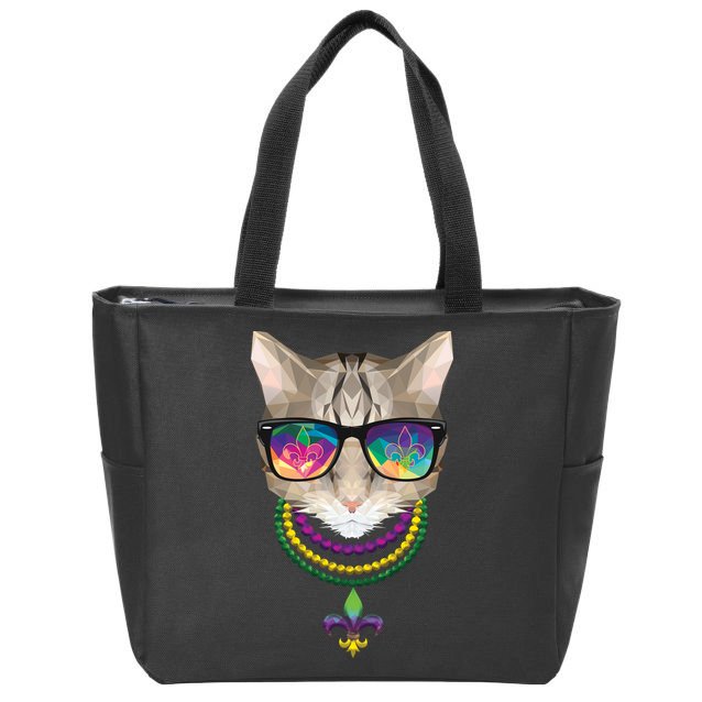 Mardi Gras Cat Beads and Sunglasses NOLA Zip Tote Bag