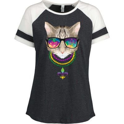 Mardi Gras Cat Beads and Sunglasses NOLA Enza Ladies Jersey Colorblock Tee