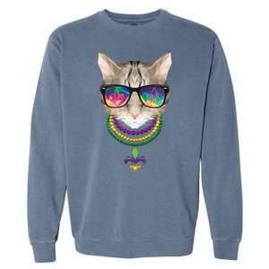 Mardi Gras Cat Beads and Sunglasses NOLA Garment-Dyed Sweatshirt