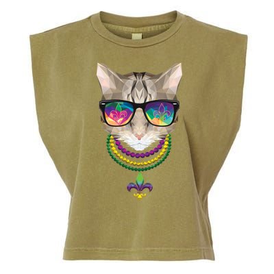 Mardi Gras Cat Beads and Sunglasses NOLA Garment-Dyed Women's Muscle Tee