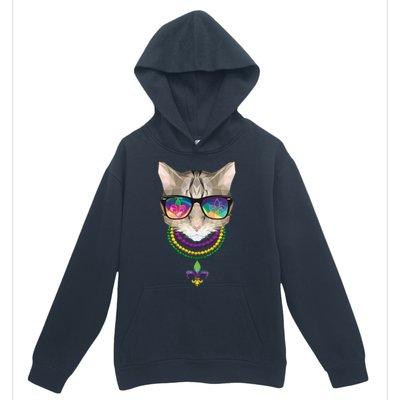 Mardi Gras Cat Beads and Sunglasses NOLA Urban Pullover Hoodie