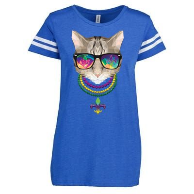 Mardi Gras Cat Beads and Sunglasses NOLA Enza Ladies Jersey Football T-Shirt