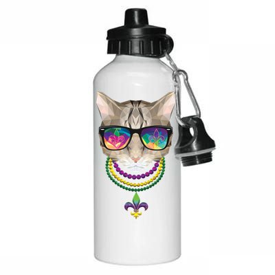 Mardi Gras Cat Beads and Sunglasses NOLA Aluminum Water Bottle 