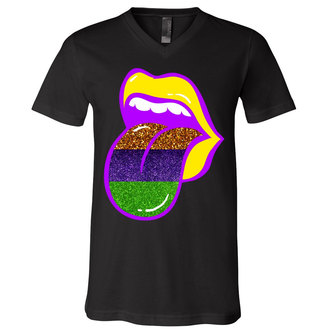 Mardi Gras Colorful Lips V-Neck T-Shirt