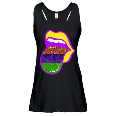 Mardi Gras Colorful Lips Ladies Essential Flowy Tank