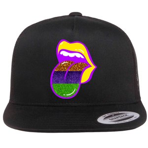 Mardi Gras Colorful Lips Flat Bill Trucker Hat