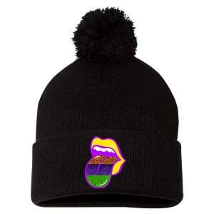 Mardi Gras Colorful Lips Pom Pom 12in Knit Beanie