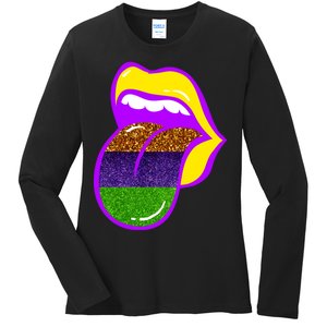 Mardi Gras Colorful Lips Ladies Long Sleeve Shirt