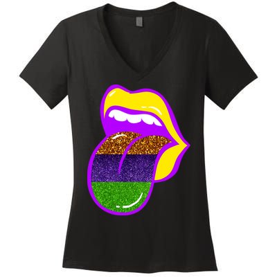 Mardi Gras Colorful Lips Women's V-Neck T-Shirt