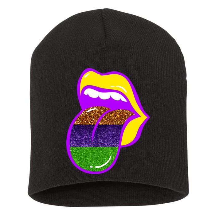 Mardi Gras Colorful Lips Short Acrylic Beanie