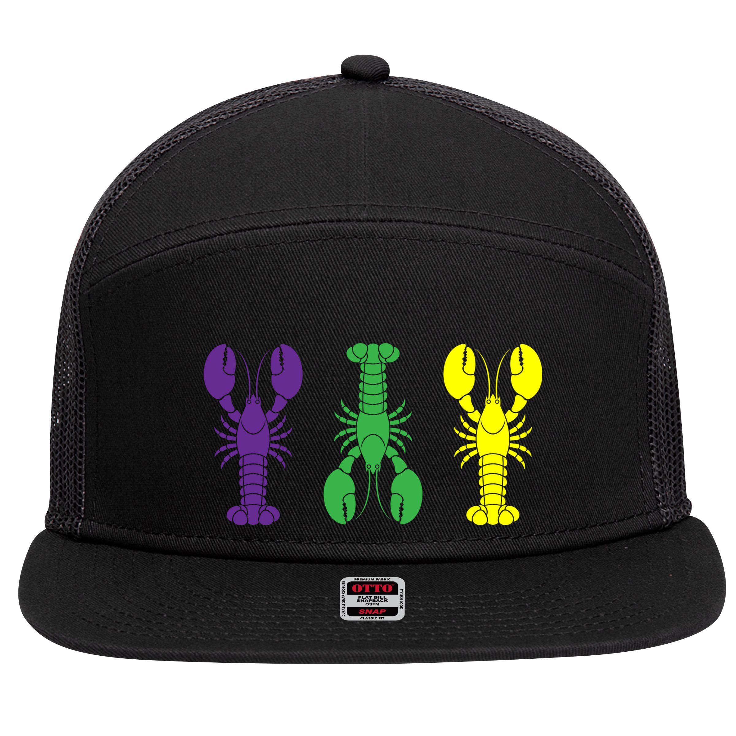 Mardi Gras Craw Fish 7 Panel Mesh Trucker Snapback Hat