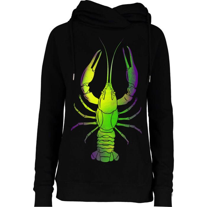 Mardi Gras Crawfish Womens Funnel Neck Pullover Hood