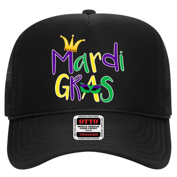 Mardi Gras Crown Logo High Crown Mesh Back Trucker Hat