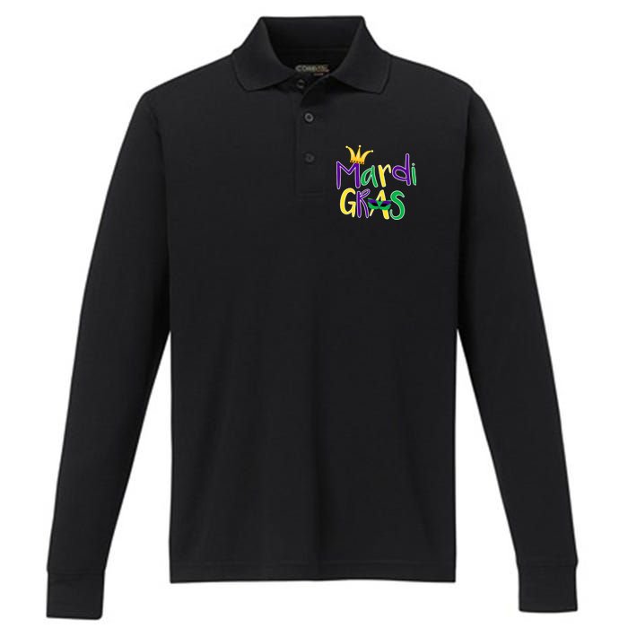 Mardi Gras Crown Logo Performance Long Sleeve Polo