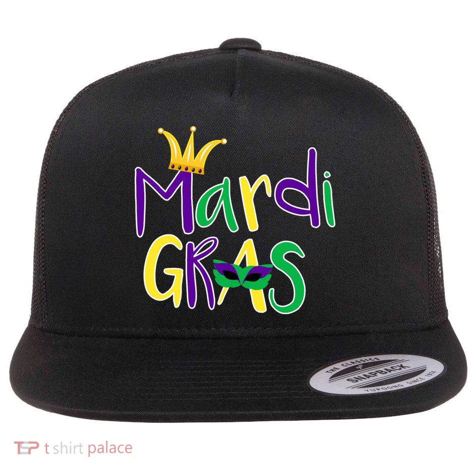 Mardi Gras Crown Logo Flat Bill Trucker Hat