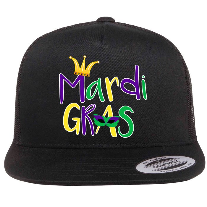 Mardi Gras Crown Logo Flat Bill Trucker Hat