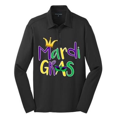 Mardi Gras Crown Logo Silk Touch Performance Long Sleeve Polo