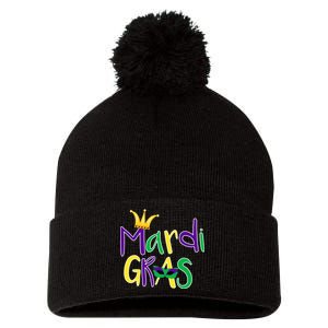 Mardi Gras Crown Logo Pom Pom 12in Knit Beanie