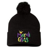 Mardi Gras Crown Logo Pom Pom 12in Knit Beanie