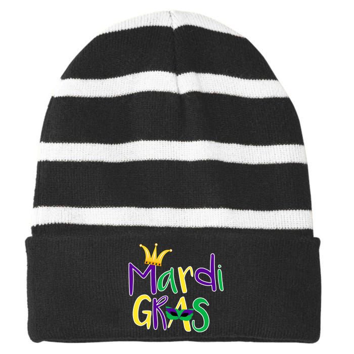 Mardi Gras Crown Logo Striped Beanie with Solid Band