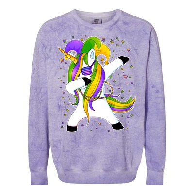 Mardi Gras Dabbing Unicorn Colorblast Crewneck Sweatshirt