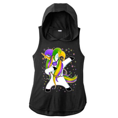 Mardi Gras Dabbing Unicorn Ladies PosiCharge Tri-Blend Wicking Draft Hoodie Tank