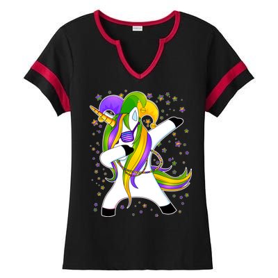 Mardi Gras Dabbing Unicorn Ladies Halftime Notch Neck Tee