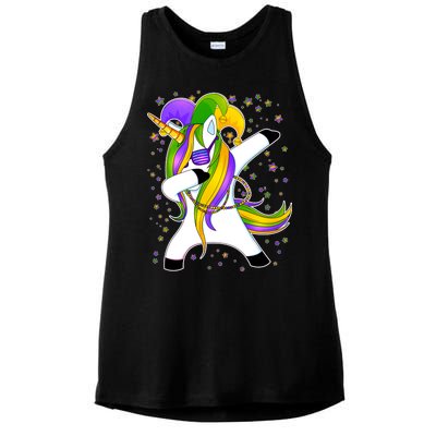 Mardi Gras Dabbing Unicorn Ladies PosiCharge Tri-Blend Wicking Tank