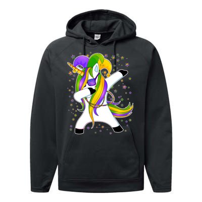 Mardi Gras Dabbing Unicorn Performance Fleece Hoodie