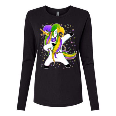 Mardi Gras Dabbing Unicorn Womens Cotton Relaxed Long Sleeve T-Shirt