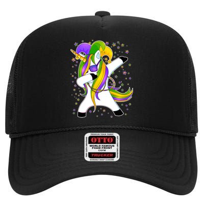 Mardi Gras Dabbing Unicorn High Crown Mesh Back Trucker Hat