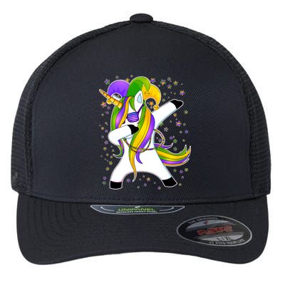 Mardi Gras Dabbing Unicorn Flexfit Unipanel Trucker Cap