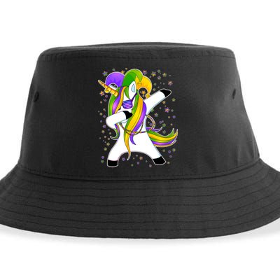 Mardi Gras Dabbing Unicorn Sustainable Bucket Hat