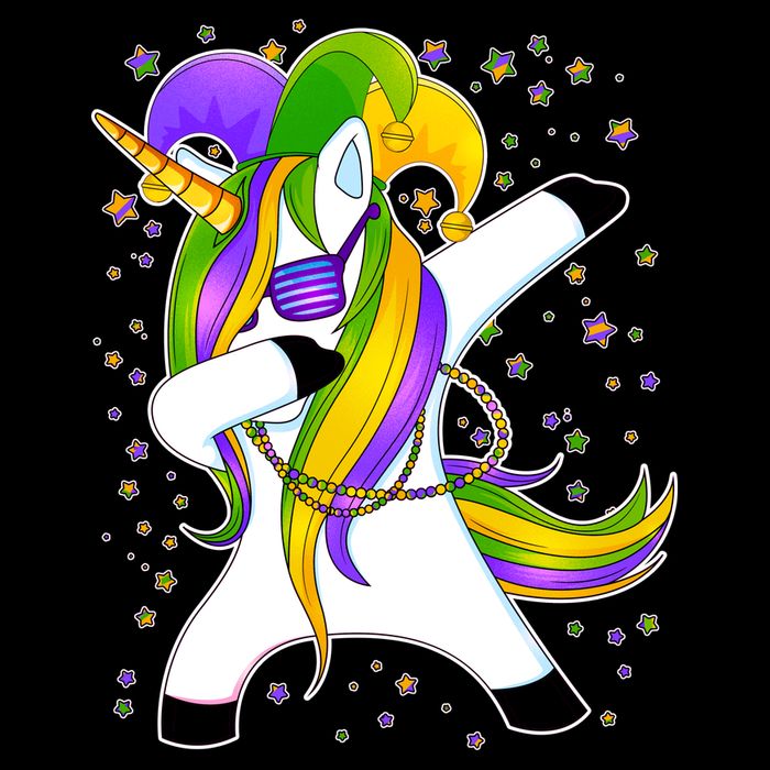 Mardi Gras Dabbing Unicorn Sustainable Bucket Hat