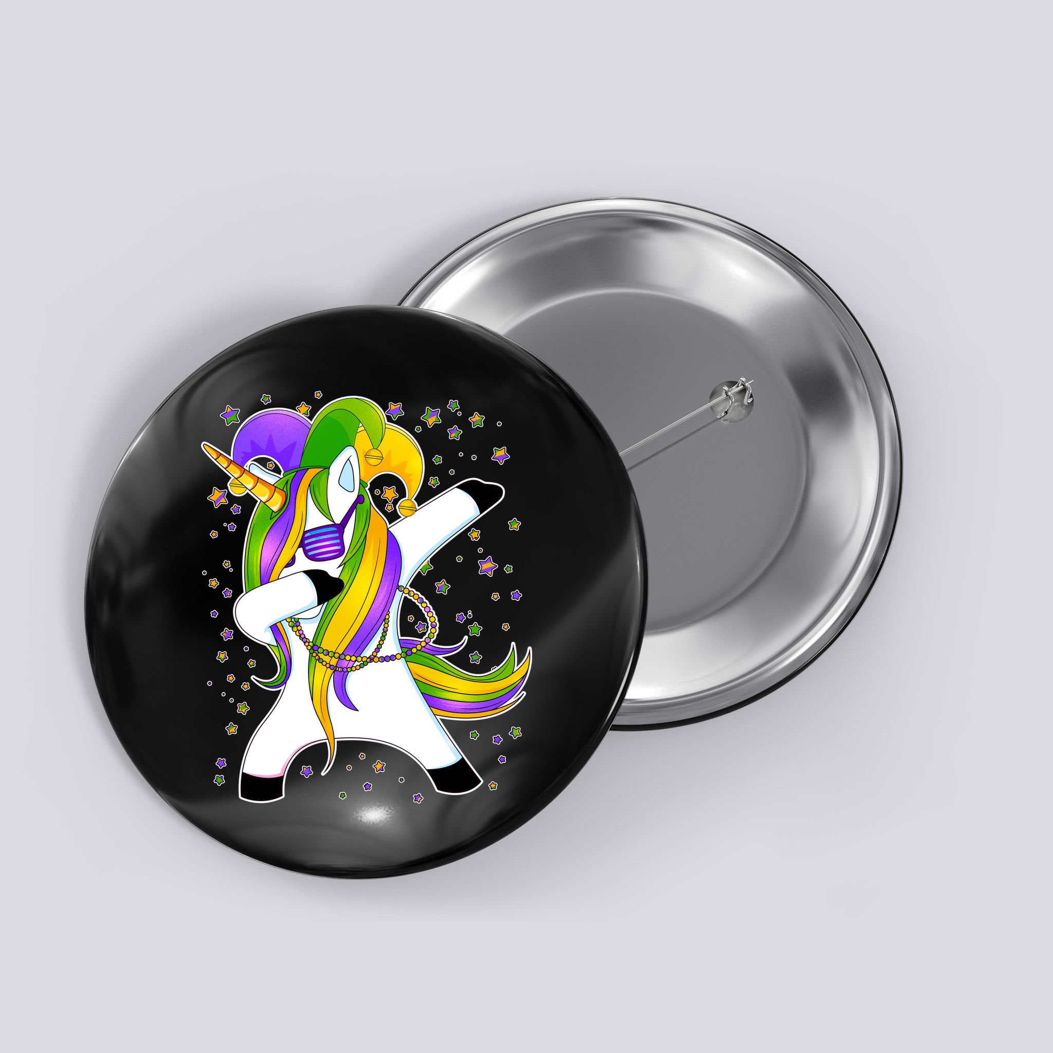 Mardi Gras Dabbing Unicorn Button